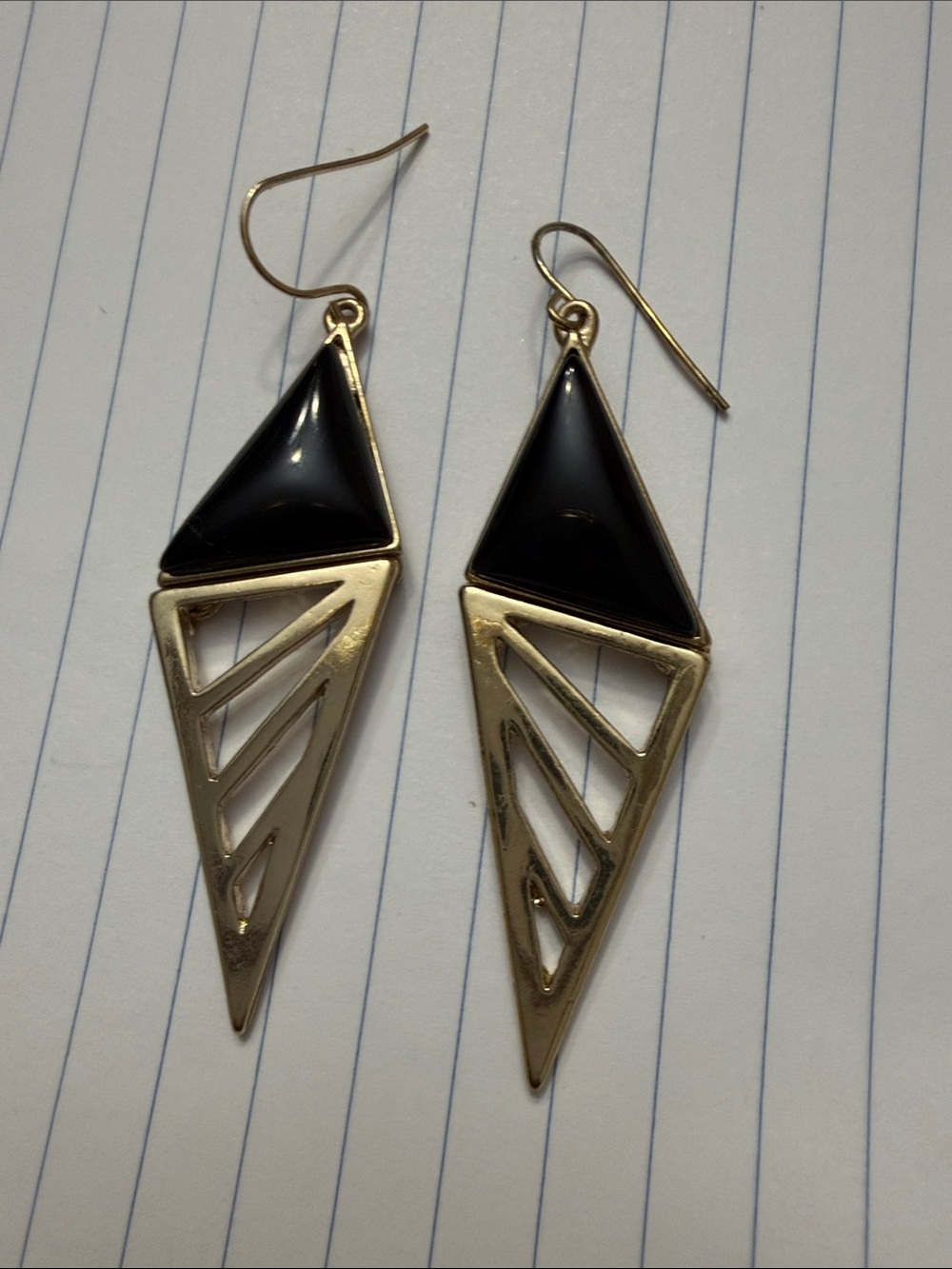 Source Unknown Gold and Black Angular Drop Earrings